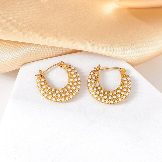 Pearly Hoop Earrings [316 Stainless Steel,18K Gold Plated]