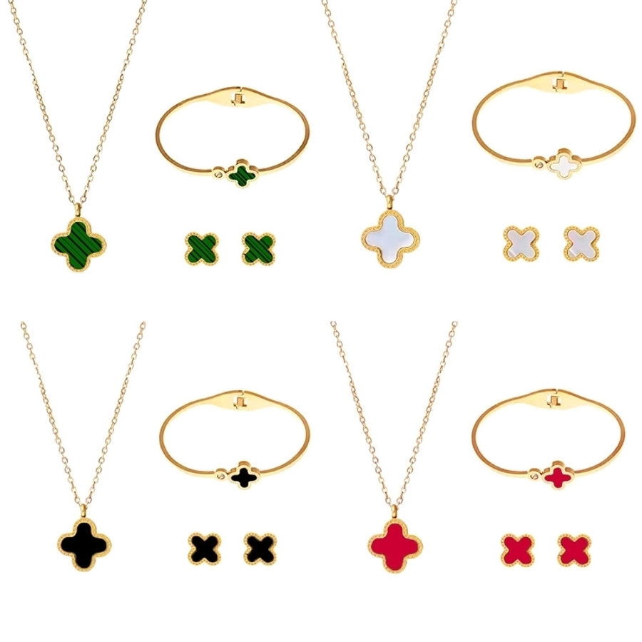 Four Leaf Clover Acrylic Jewelry Sets [304 Stainless Steel, 18K Gold Plated]