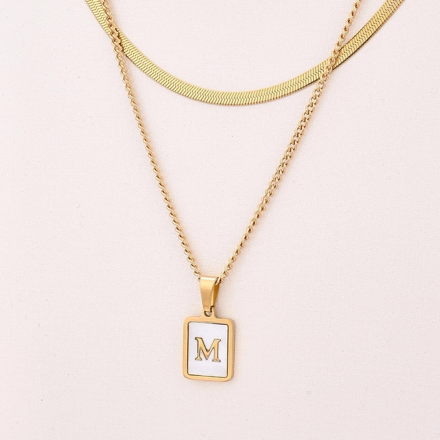 Letter RectanglePendant Necklace[304 Stainless Steel, 18K Gold Plated]