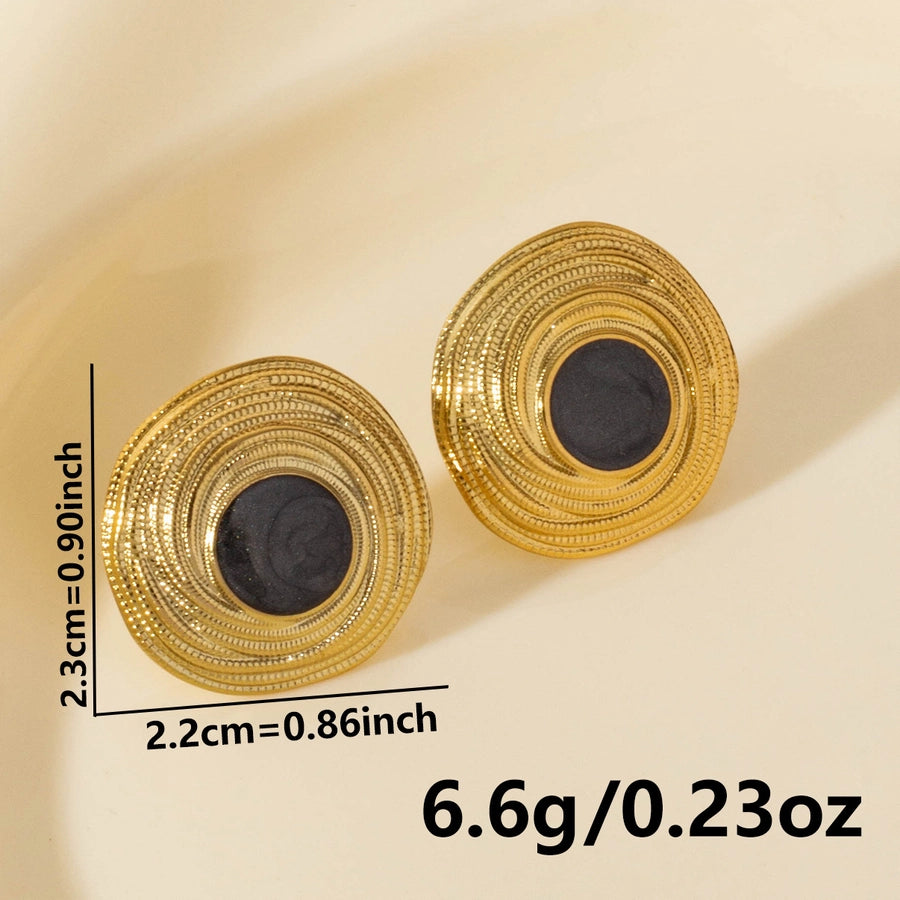 Round Gold Silver Black White Earrings [304 Stainless Steel]