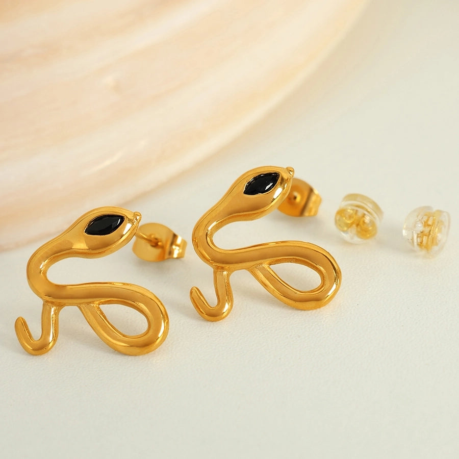 Snake Rhinestones Earrings [304 Stainless Steel,18K Gold Plated]