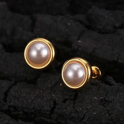 Round IPearl Earrings [304 Stainless Steel,18K Gold Plated]