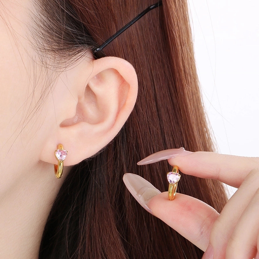 Commute Heart Shape Colored Rhinestone Earrings [304 Stainless Steel,18K Gold Plated]