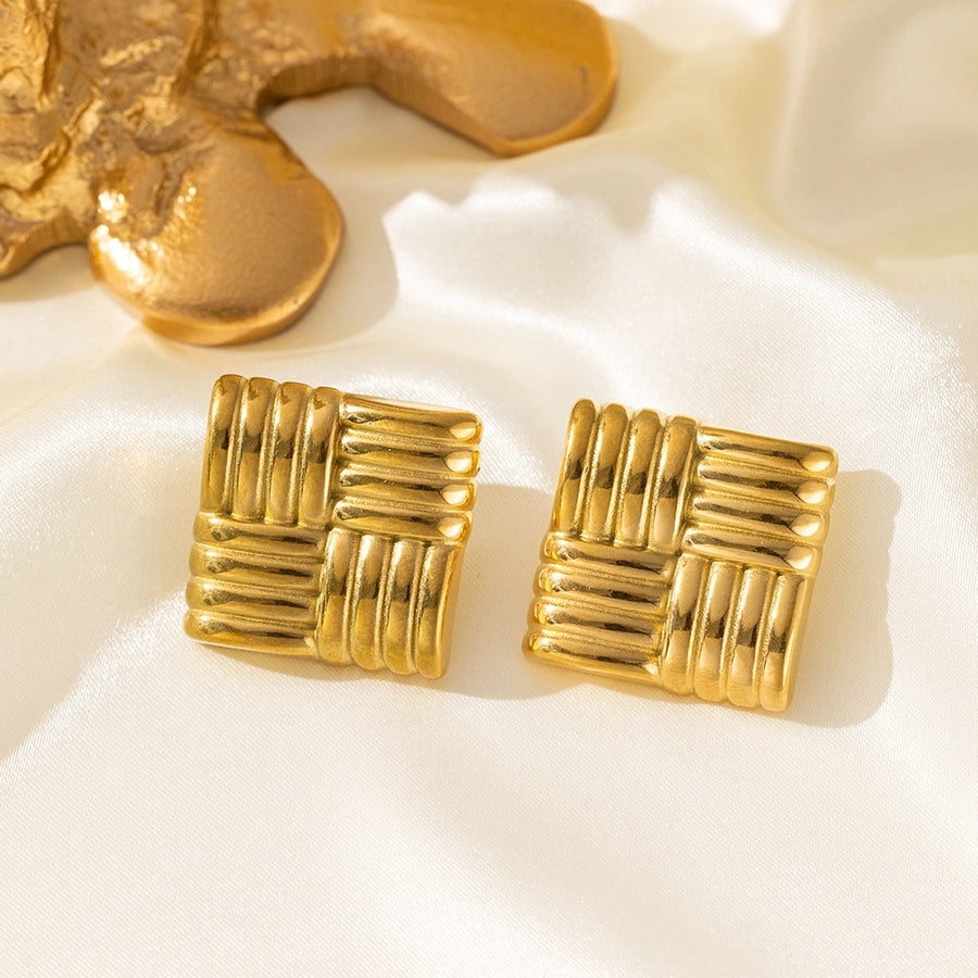 Square Earrings [304 Stainless Steel,18K Gold Plated]