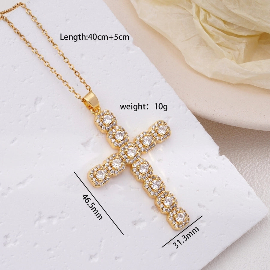 Cross Zircon Pendant Necklace [304 Stainless Steel,Copper]