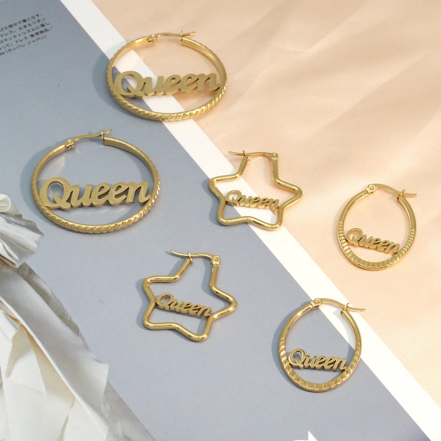 Queen Hoop Earrings [304 Stainless Steel,18K Gold Plated]