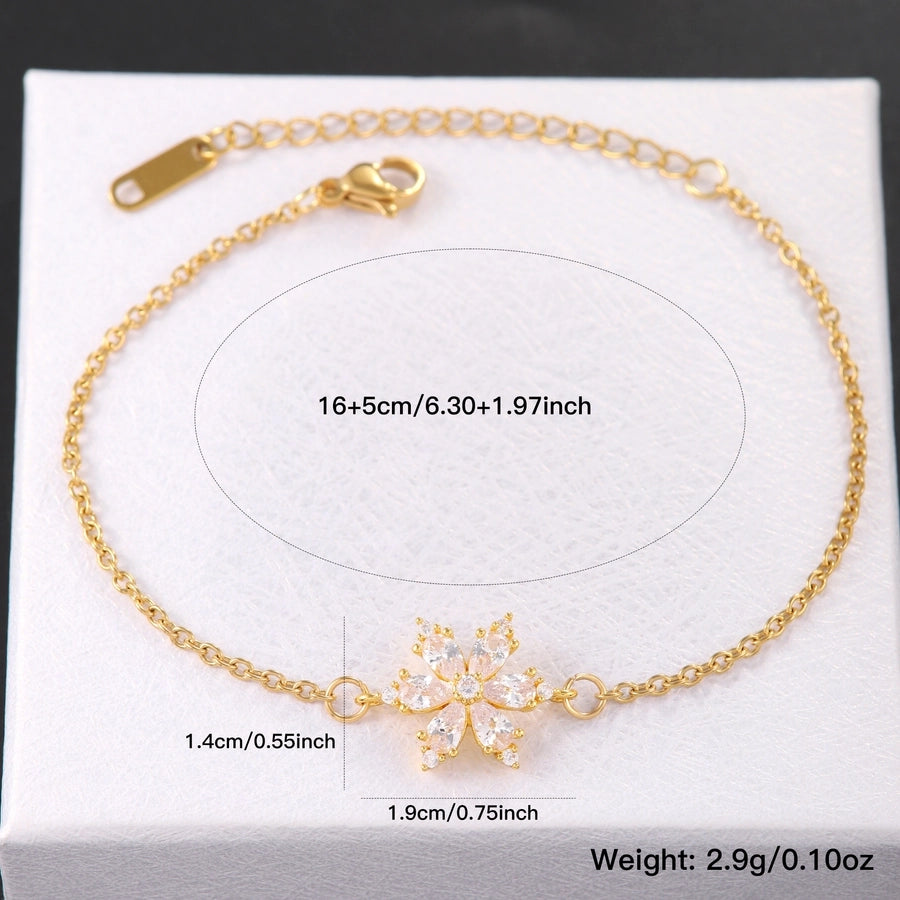 Shiny Flower Zircon Bracelet [304 Stainless Steel,18K Gold Plated,Copper]