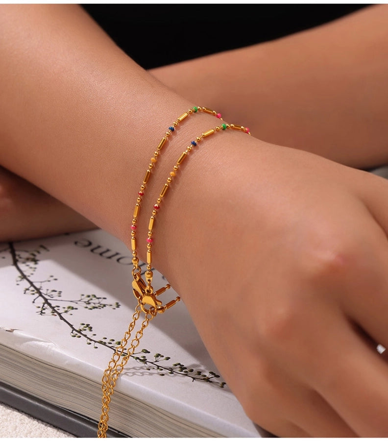 Colorful Seed Bead Bracelet/Anklet/Necklace [304 Stainless Steel,18K Gold Plated]