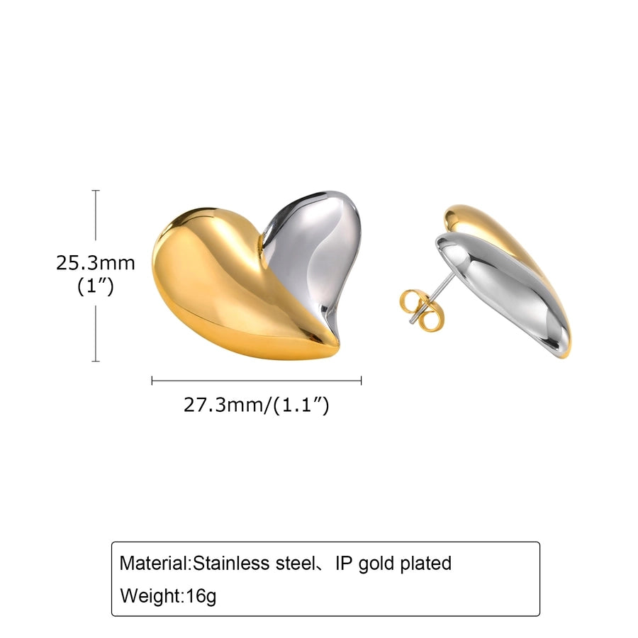 Orecchini a forma di cuore in tono duo [201 acciaio inossidabile, oro 18K placcato]