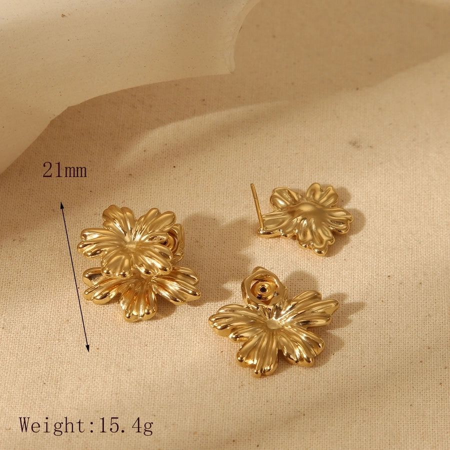 Flower Earrings [304 Stainless Steel,18K Gold Plated]