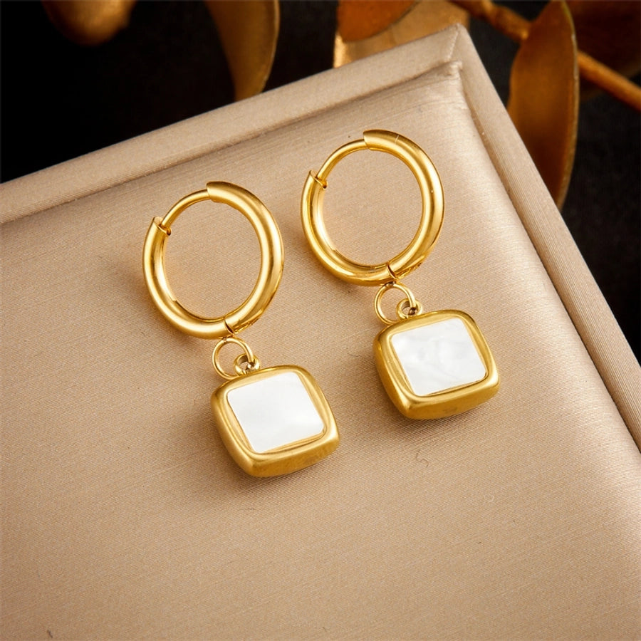 Square Oval Shell Drop Earrings [304 Stainless Steel,18K Gold Plated]