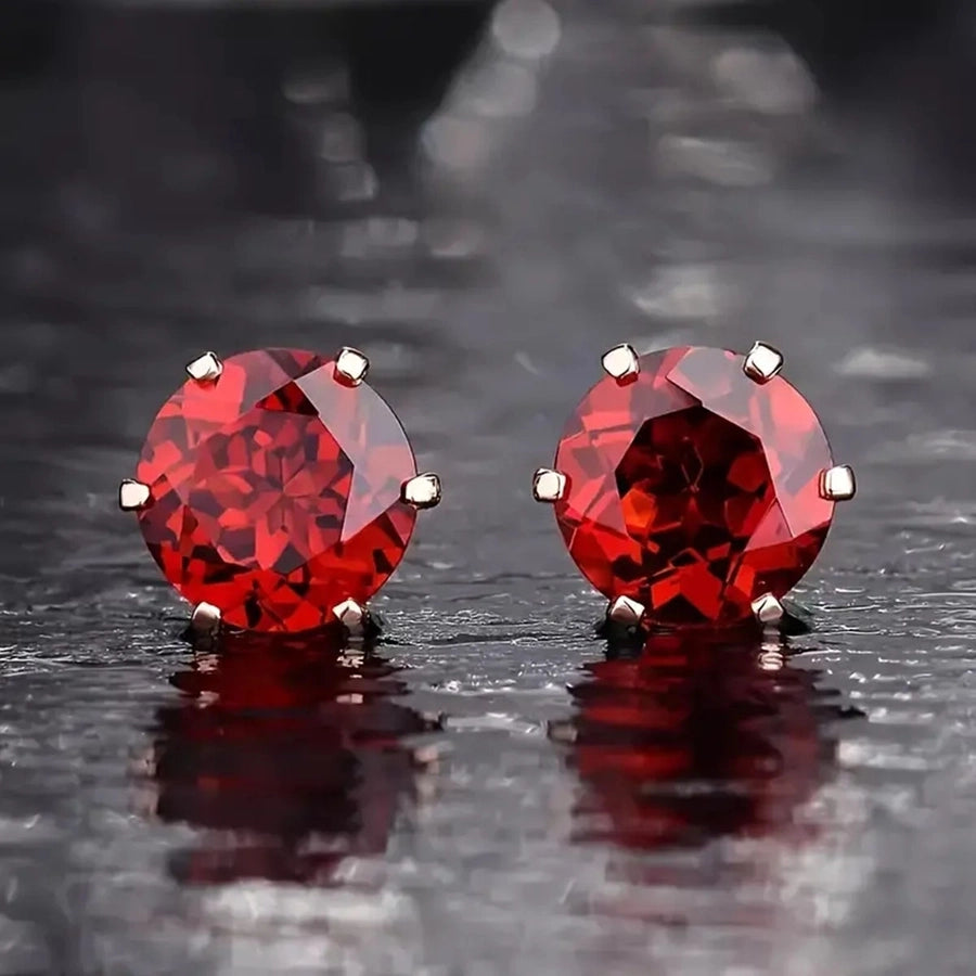 Round Red Stud Earrings [304 Stainless Steel]