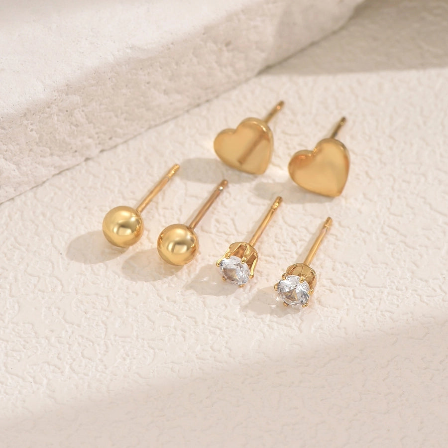 Heart Shape Zircon Earrings Set [201 Stainless Steel]