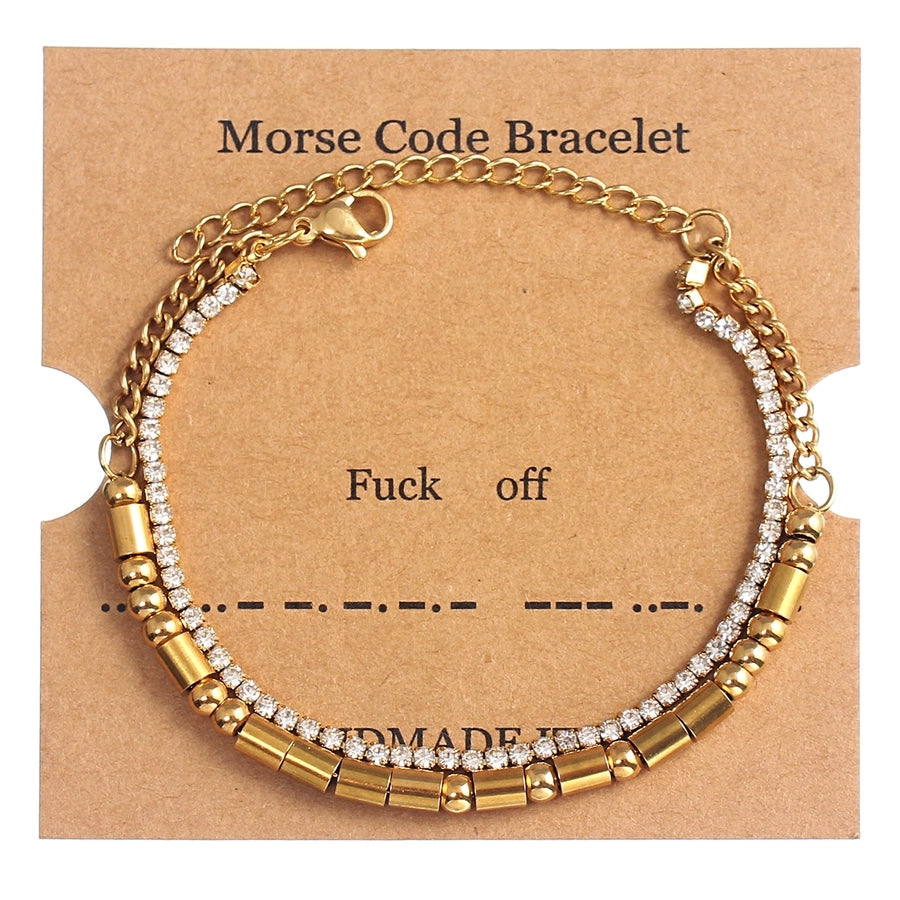 Letter Rhinestones Chain Card Bracelets [304 Stainless Steel,18K Gold Plated]