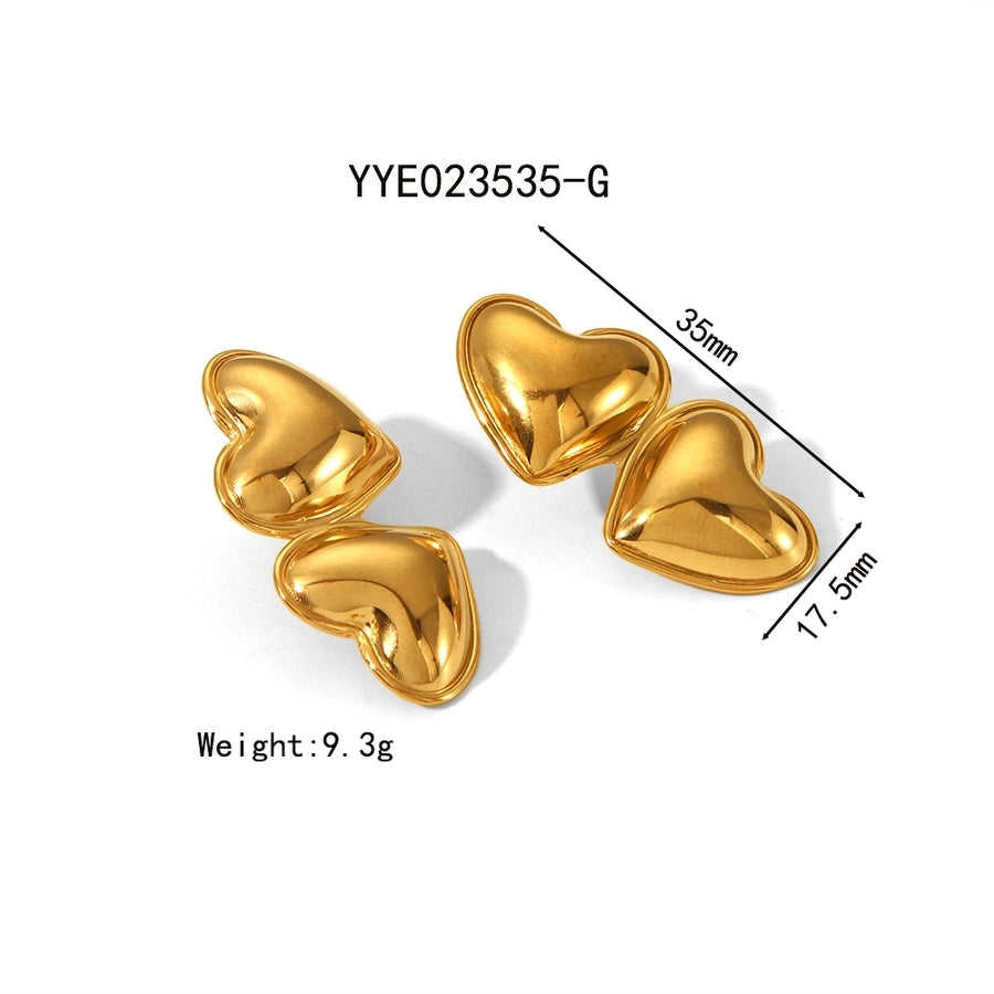 Double Heart Shape Polishing Earrings [304 Stainless Steel,18K Gold Plated]