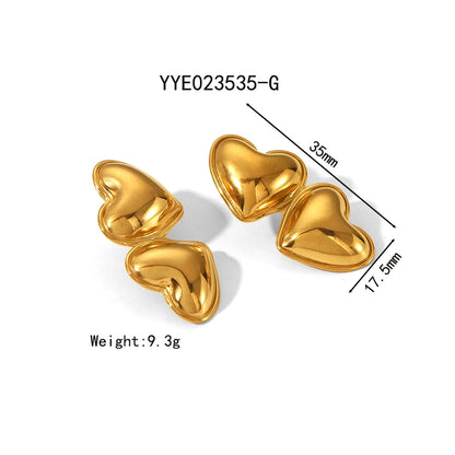 Double Heart Shape Polishing Earrings [304 Stainless Steel,18K Gold Plated]