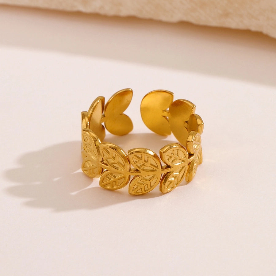 Leaves Open Ring [304 Stainless Steel 18K Gold Plated]