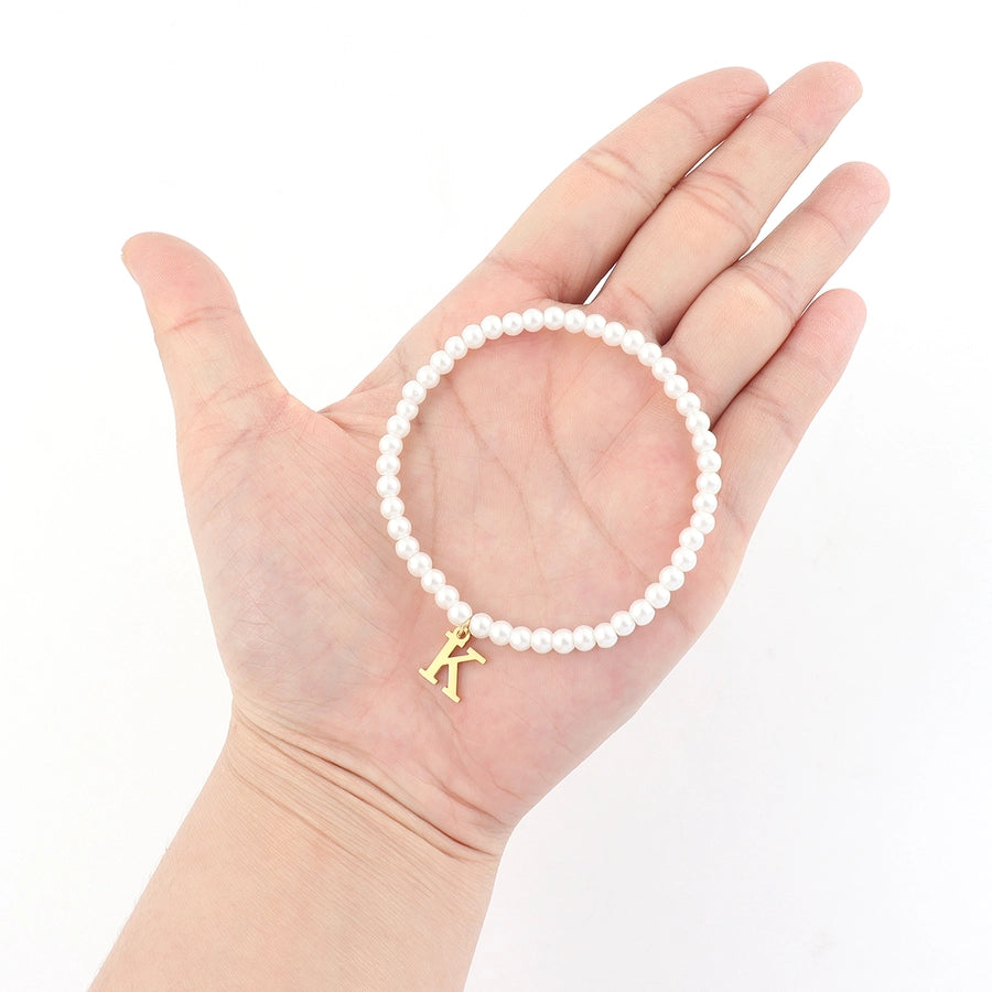 Letter Artificial Pearl Beaded Chain Bracelets [304 Stainless Steel]