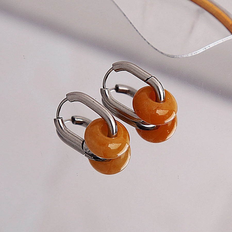 Silver Round Stone Earrings [304 Stainless Steel]