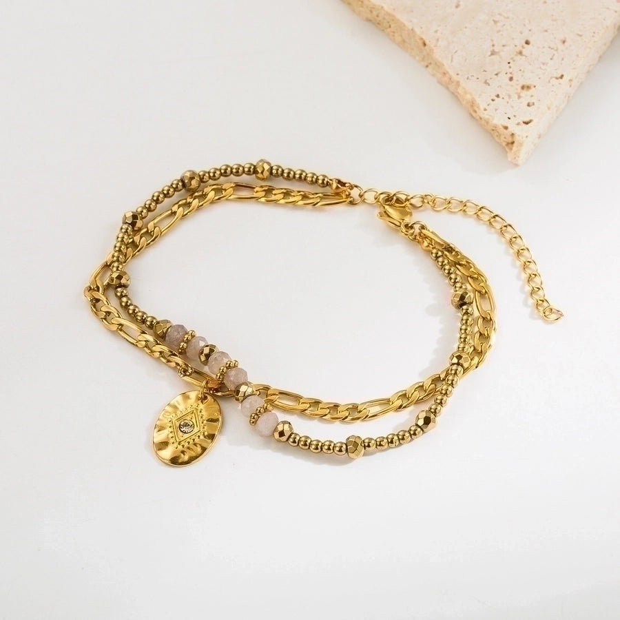 Natural Stone Beaded Bracelets [304 Stainless Steel,18K Gold Plated]