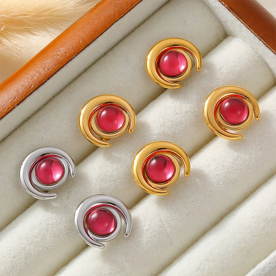 Red Bead Stud Earrings [304 Stainless Steel,18K Gold Plated]