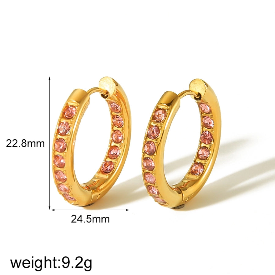 Colored Zircon Hoop Earrings [304 Stainless Steel,18K Gold Plated]