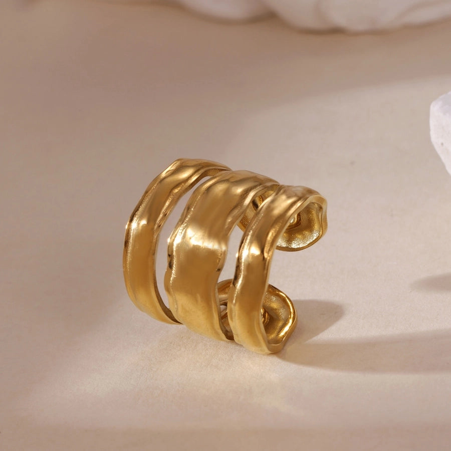 Leaves Water Droplets Snake Rings [304 Stainless Steel,18K Gold Plated]