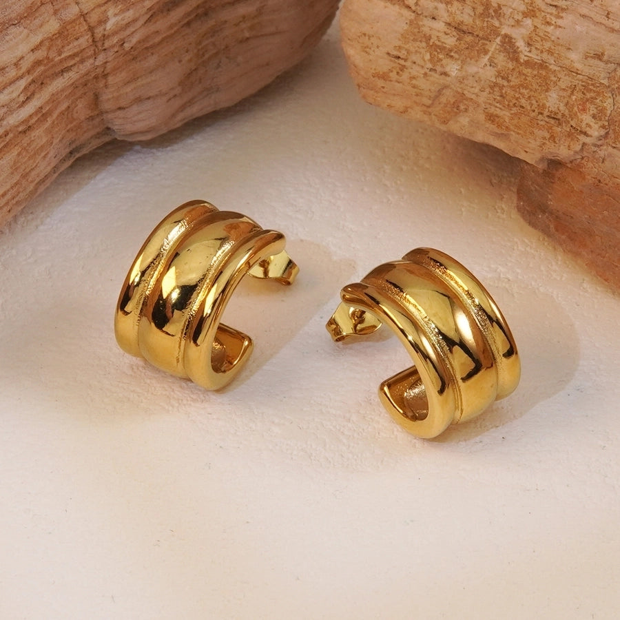 C Shape Plating Earrings [304 Stainless Steel,18K Gold Plated]