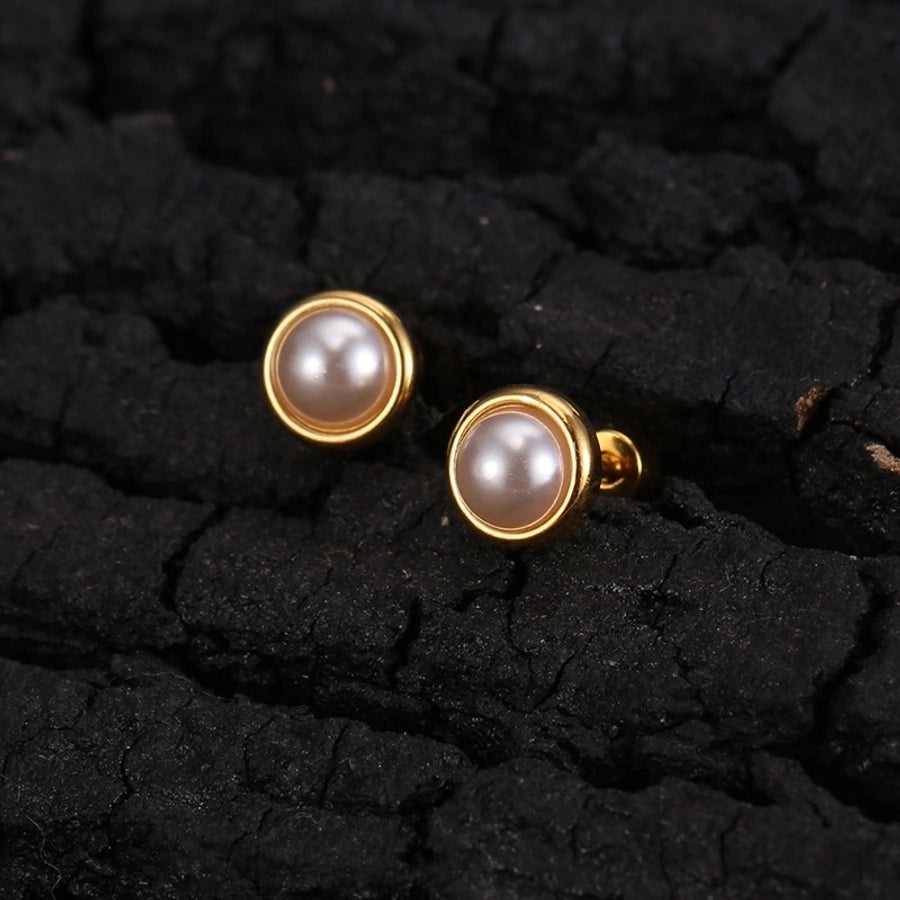 Flat Pearl Stud Earrings [304 Stainless Steel]