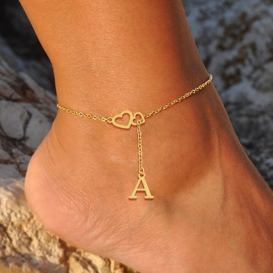 Lettre à double cœur 2anklet [201,304 en acier inoxydable]