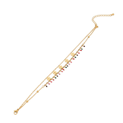 Star Flower Butterfly Enamel Anklet [304 Stainless Steel, 18K Gold Plated]