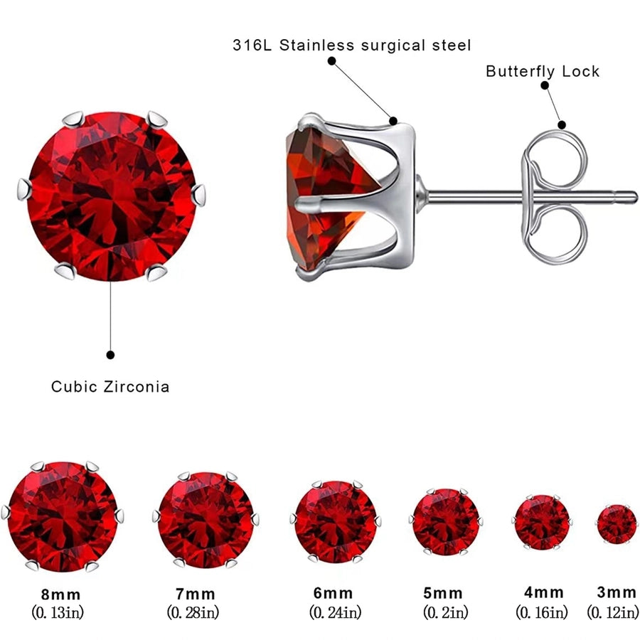 Round Red Stud Earrings [304 Stainless Steel]