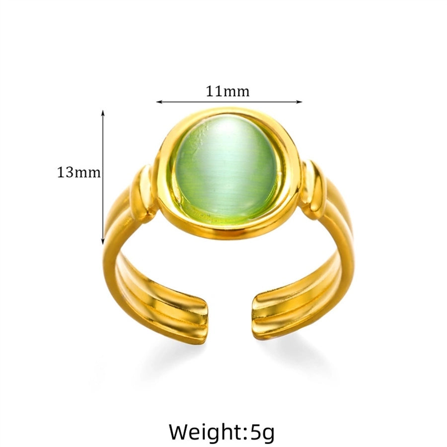 Estilo vintage Oval Opal Inclay Open Ring [304 Aço inoxidável]