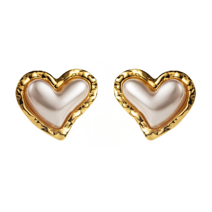 Round Square Heart Shape Pearl Earrings [304 Stainless Steel, 18K Gold Plated]