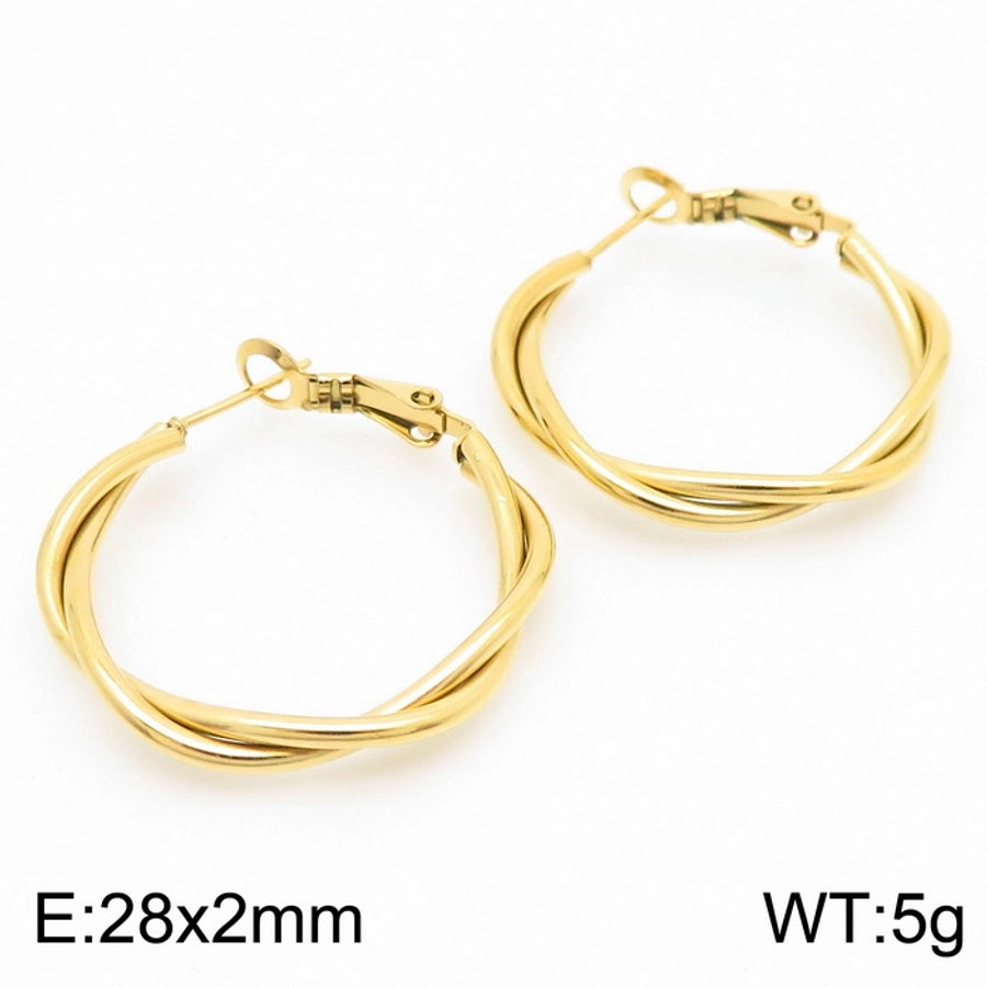 Medium Twist Hoop Earrings [304 Stainless Steel,18K Gold Plated]