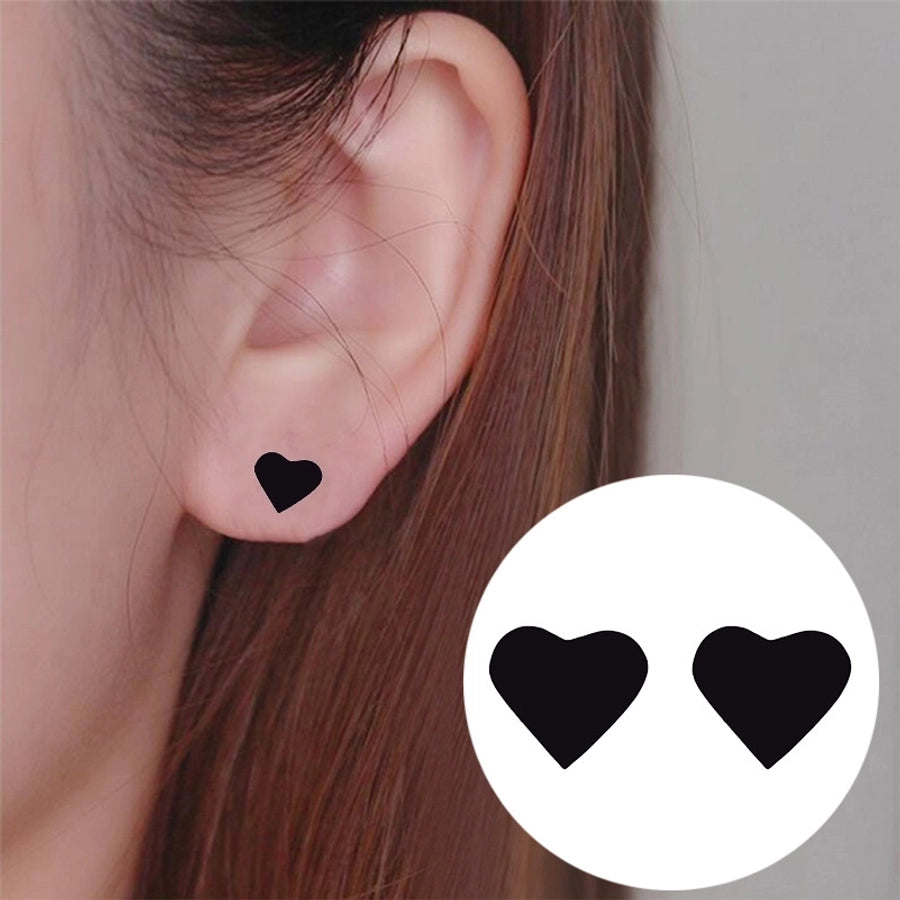 Flat Heart Stud Earrings [304 Stainless Steel, 18K Gold Plated]