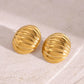 Oval Glossy Rib Concave and Convex Chubby Earrings [304 Stainless Steel, 18K Gold Plated]