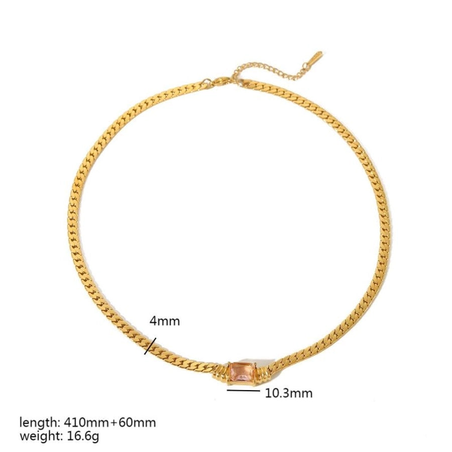 Rectangle Zircon Bracelet/Necklace [304 Stainless Steel,18K Gold Plated]