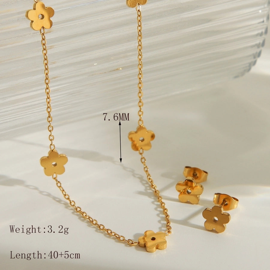 Flower Bracelets/Jewelry Set [304 Stainless Steel, 18K Gold Plated]