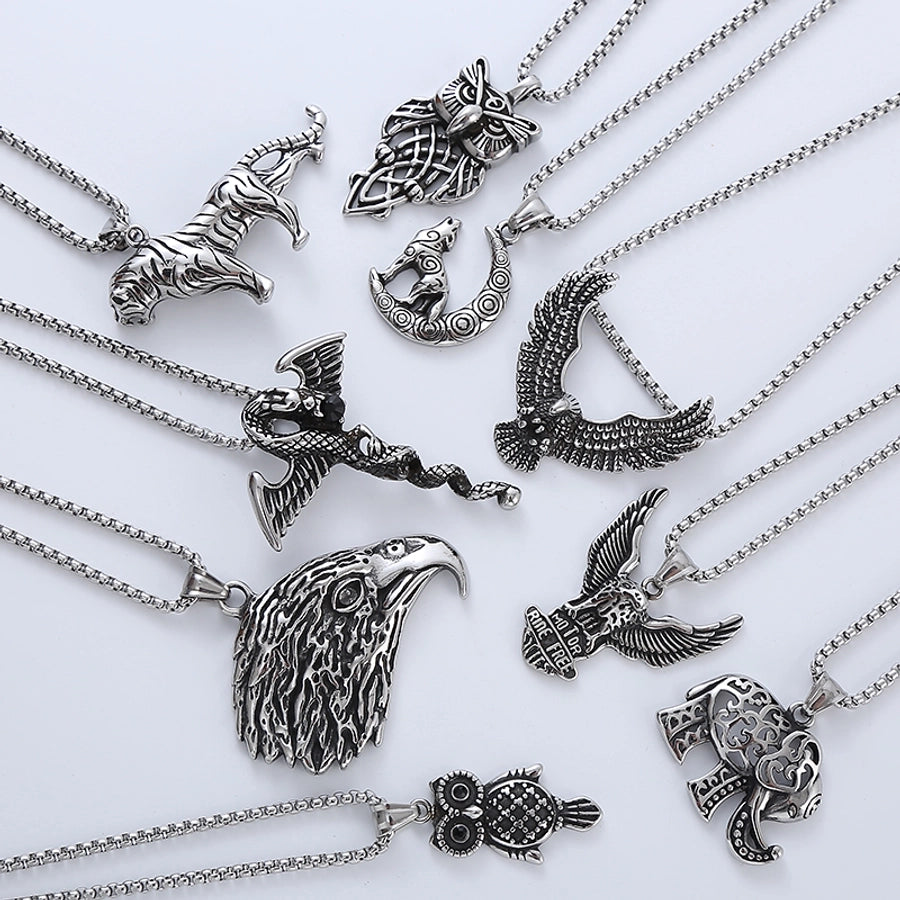 Vintage Style Punk Streetwear Moon Eagle Necklace Pendant [304 Stainless Steel]