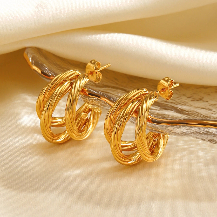 C Shape Twist Triple Hoop Earrings [304 Stainless Steel,18K Gold Plated]