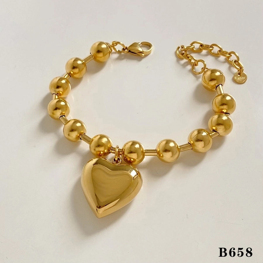 Nordic Style Star Heart Beaded Bracelets/Necklace [304 Stainless Steel,16K Gold Plated]