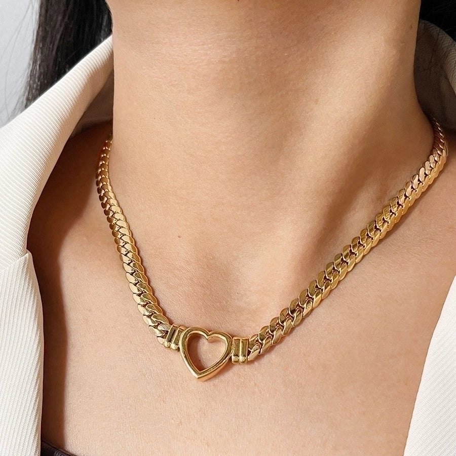 Collar de gargantilla de corazón hueco [304 acero inoxidable, 18k de oro chapado]