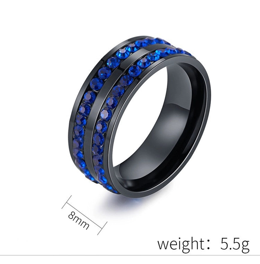 Blue Red Rhinestones Band Ring [304 Rustfrit stål 18K guldbelagt]