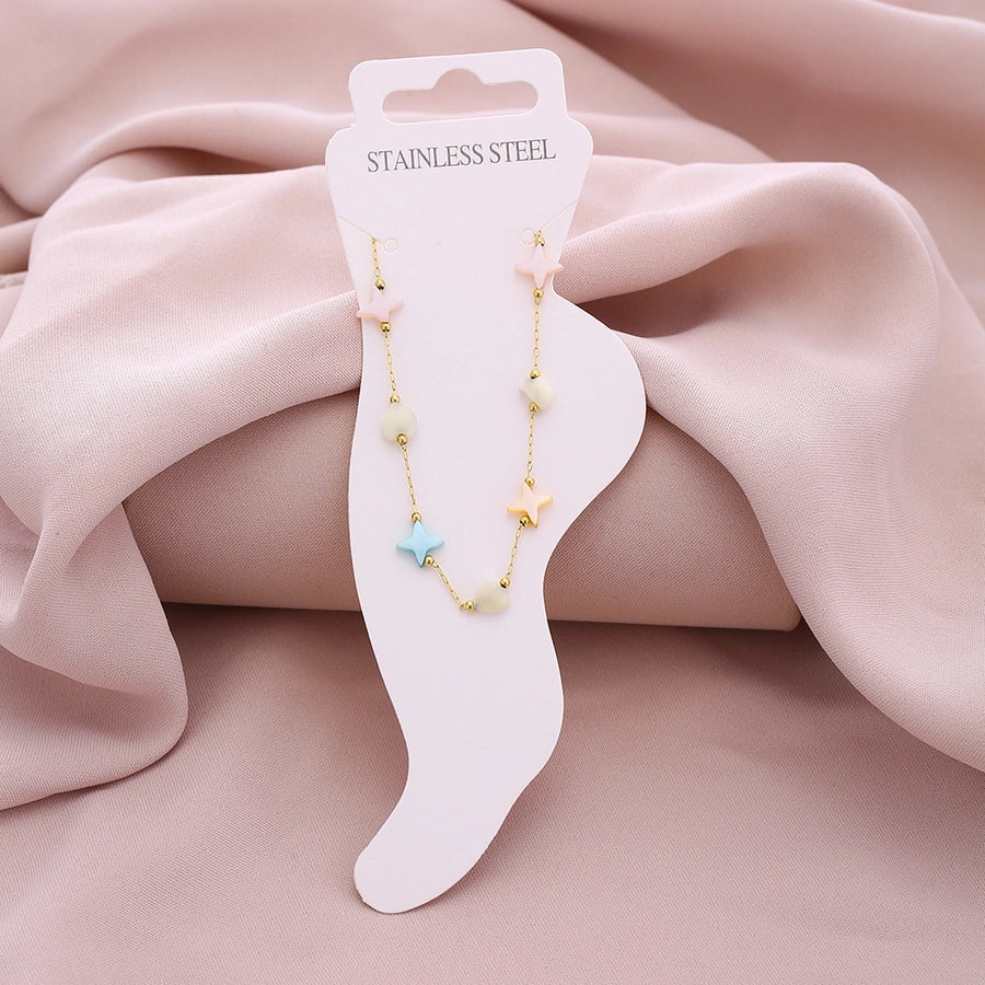 Anklet d'étoile colorée [304 en acier inoxydable, 18 carats en or]