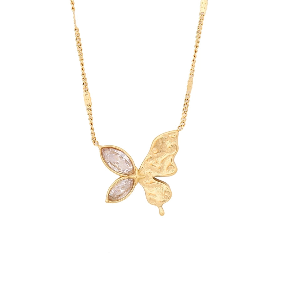 Jewelry IG Style Commute Geometric Butterfly 304 Stainless Steel Zircon 18K Gold Plated Inlay Earrings Necklace