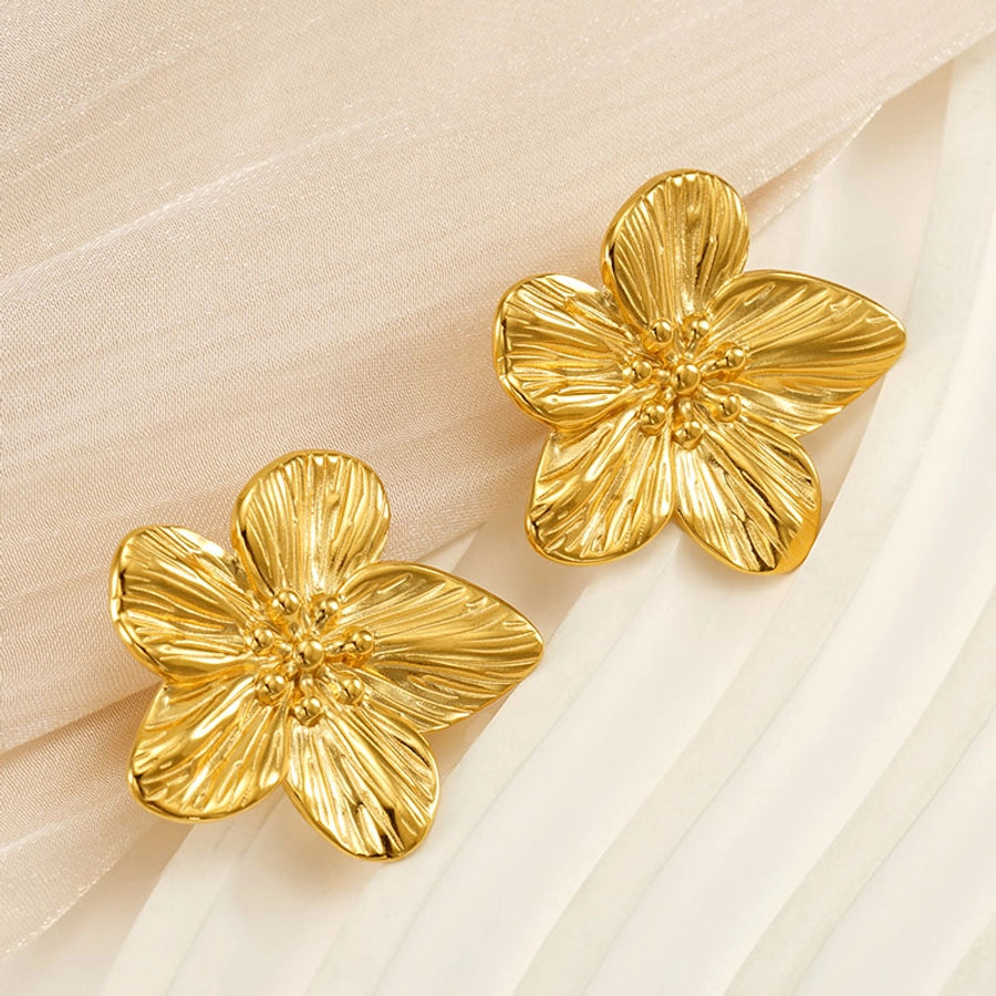 Flower Earrings [304 Stainless Steel,18K Gold Plated]