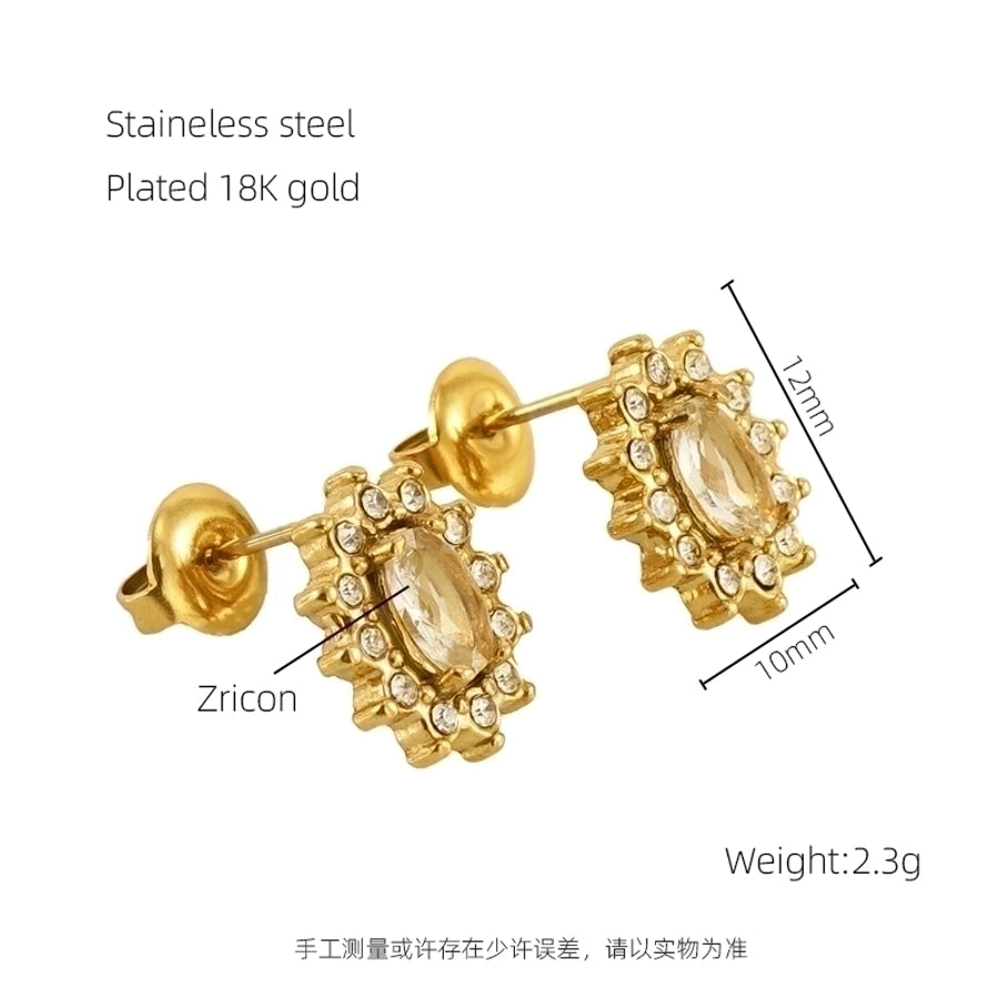 Glam Sun Water Droplets  Rhinestones Earrings [Stainless Steel,18K Gold Plated]