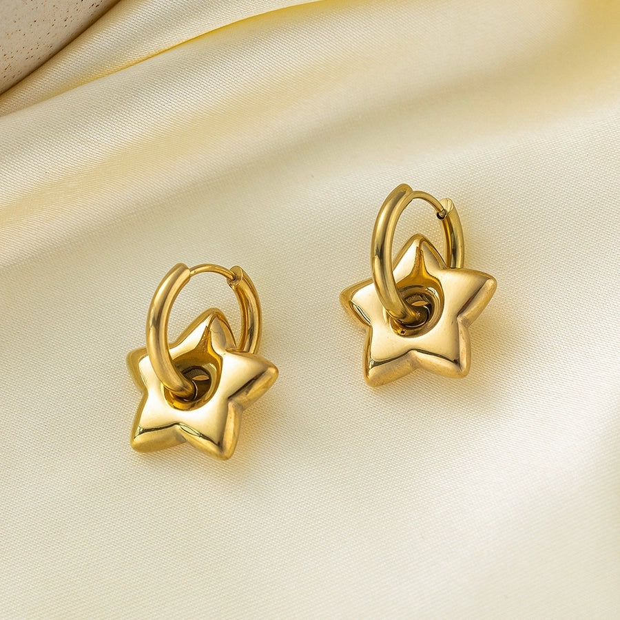 Star Heart Shape Earrings [304 Stainless Steel,18K Gold Plated]