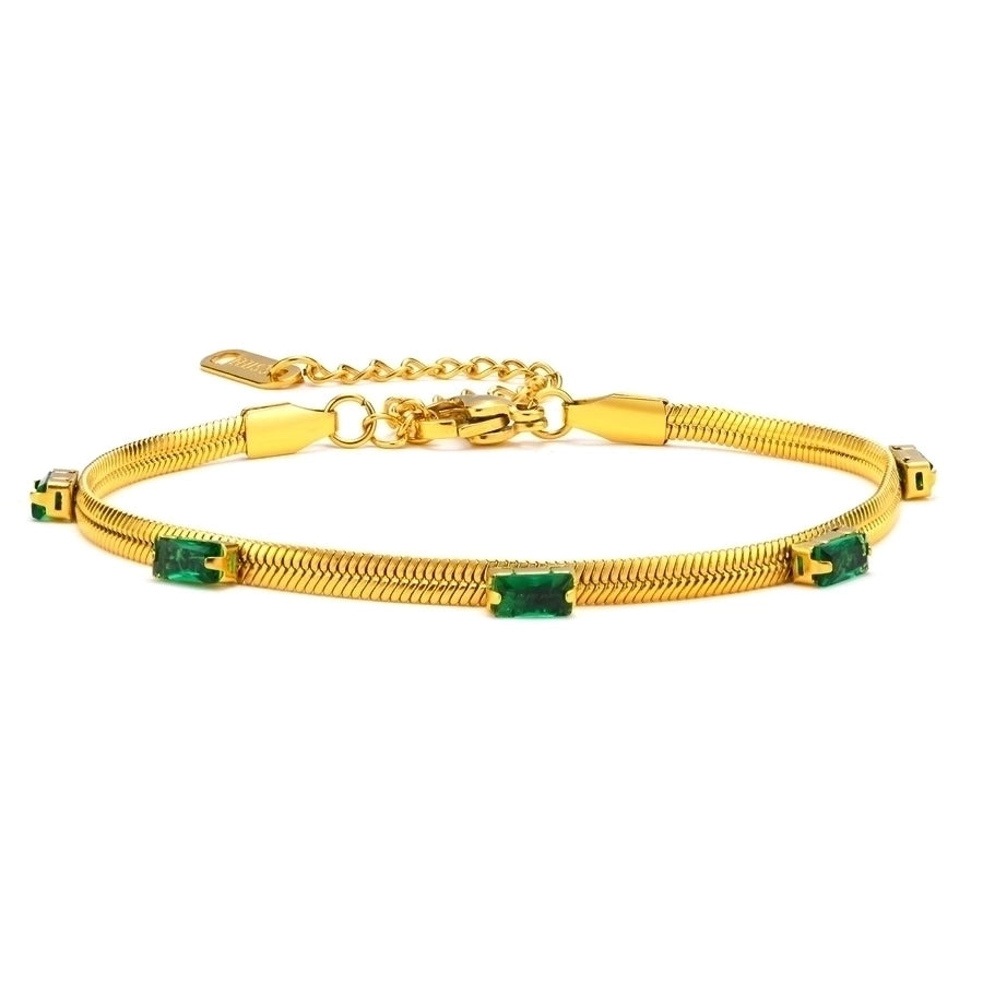 Green Zircon Chain Bracelets [201 Stainless Steel, 18K Gold Plated]